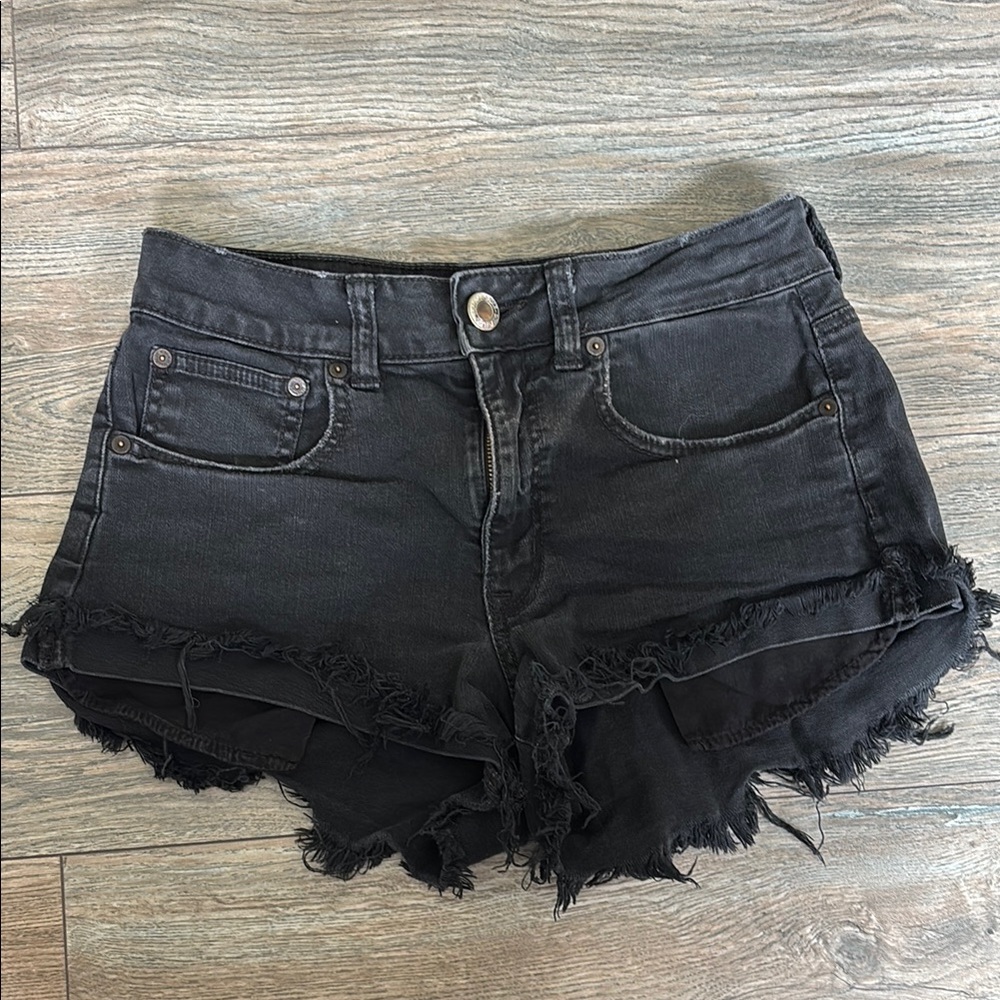 American Eagle Outfitters Black Distressed High-Rise Festival Jean Shorts